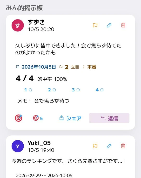 みん的の掲示板の画面
